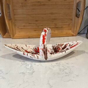 Vintage mid century ceramic orange splatter catch all entry way decor artsy